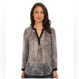 Rebecca Taylor Sheer Textured Silk Print Top